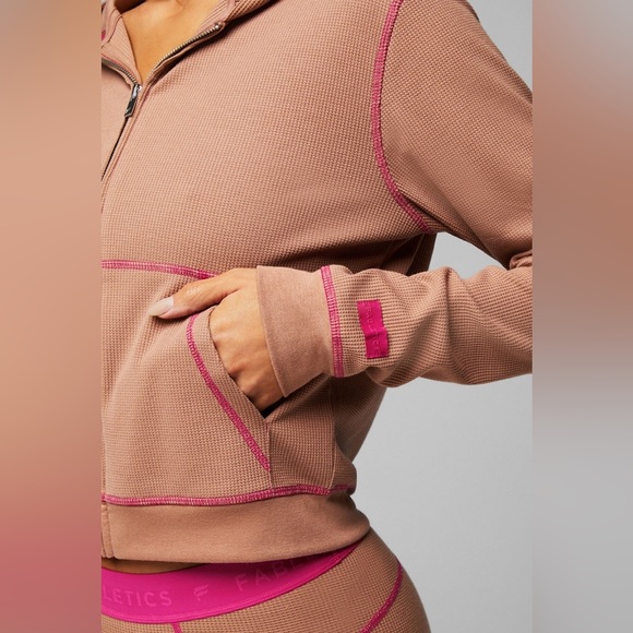 Zip-Up Waffle Hoodie TEDDY/FUCHSIA - Picture 4 of 8